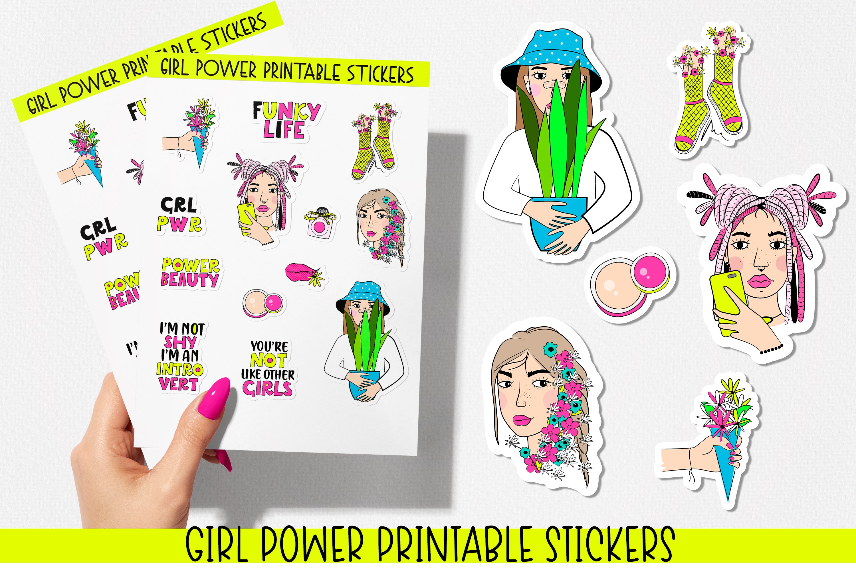 Feminine power with plants and captions stickers.