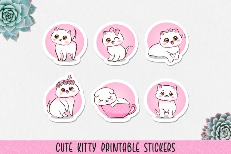 Cute Kitty Printable Stickers. PNG, JPG. – MasterBundles