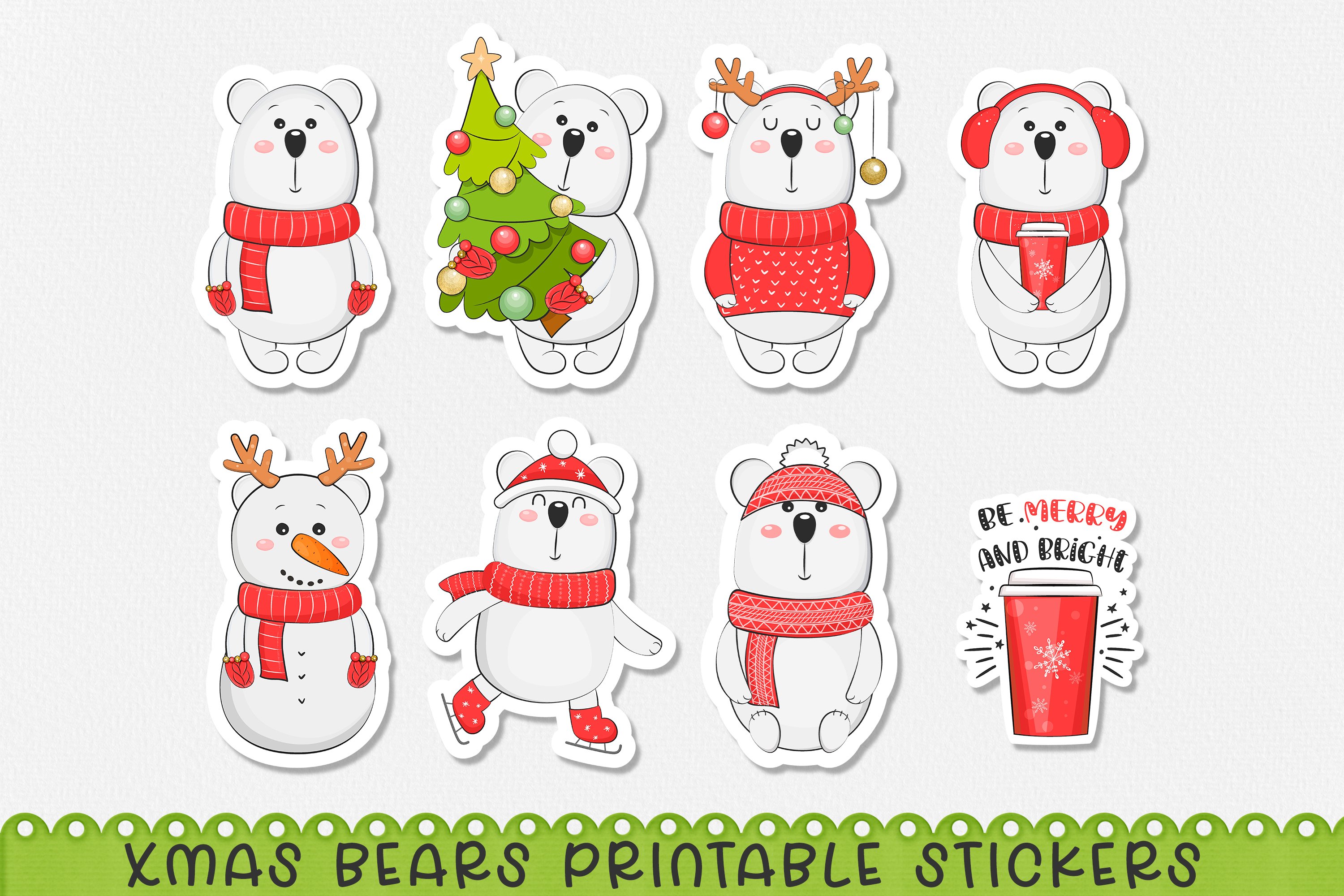Christmas bears on stickers.