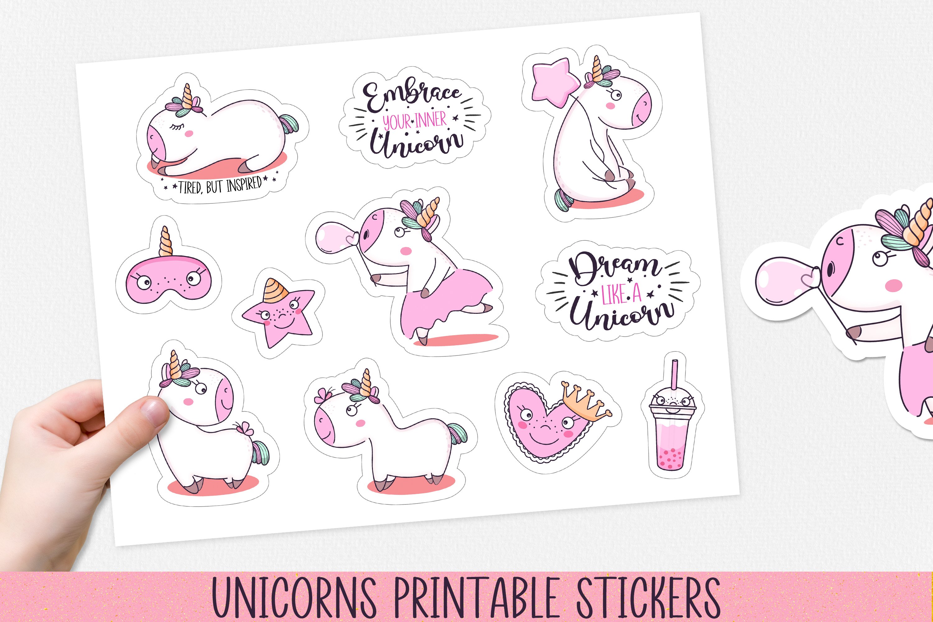Paper with unicorn stickers.