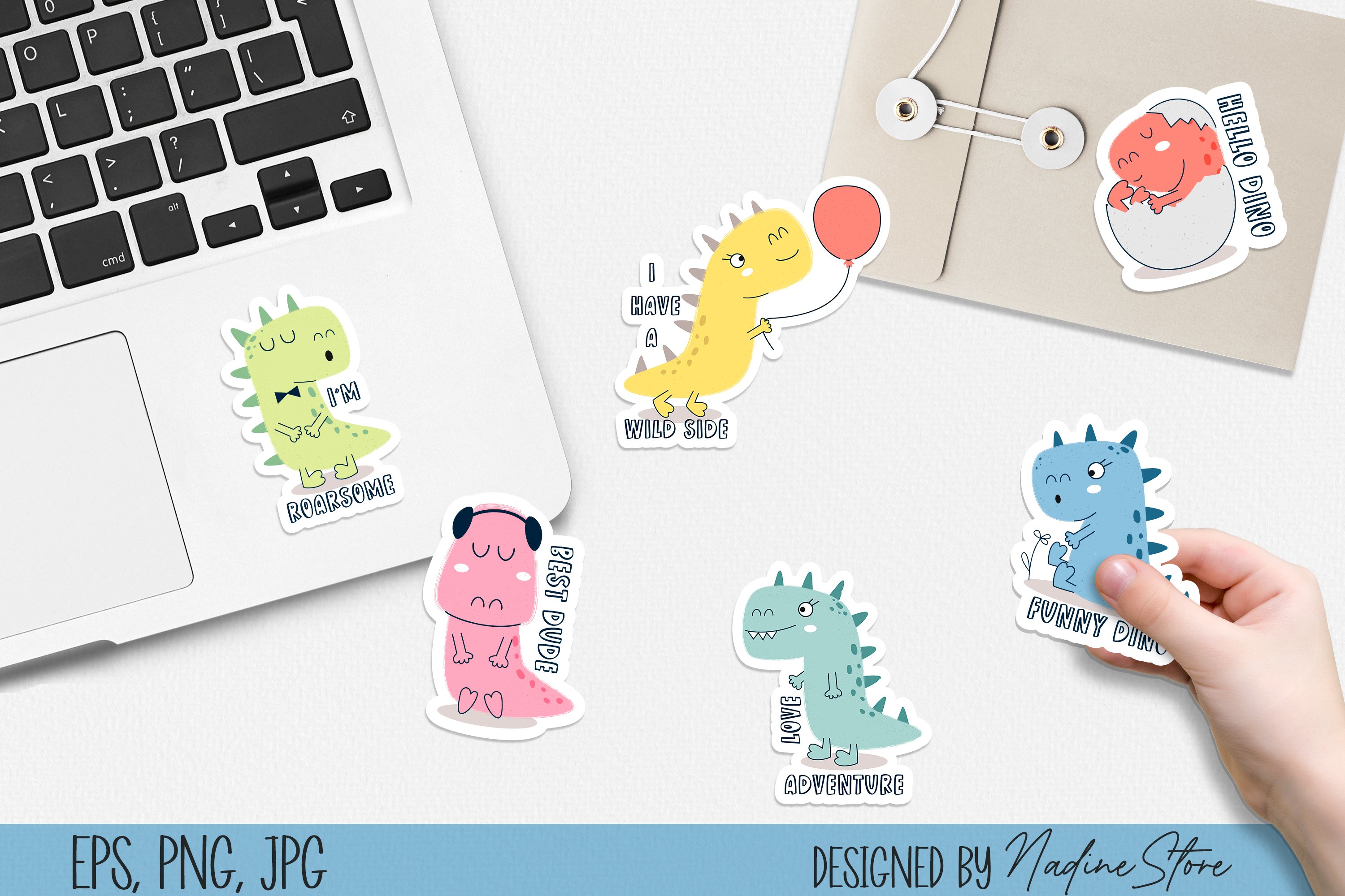 Pictures of dinosaurs, children's stickers.