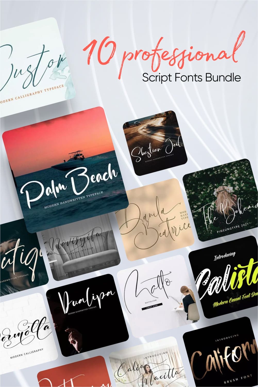 Professional script fonts bundle Pinterest preview.