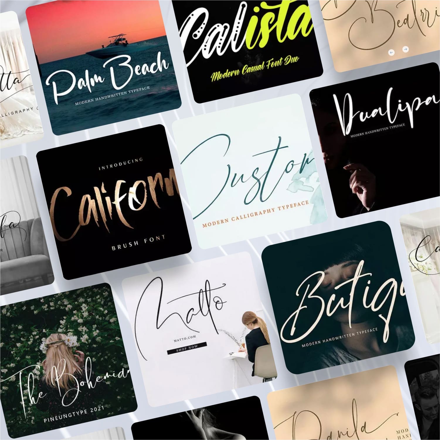 Professional script fonts bundle preview.