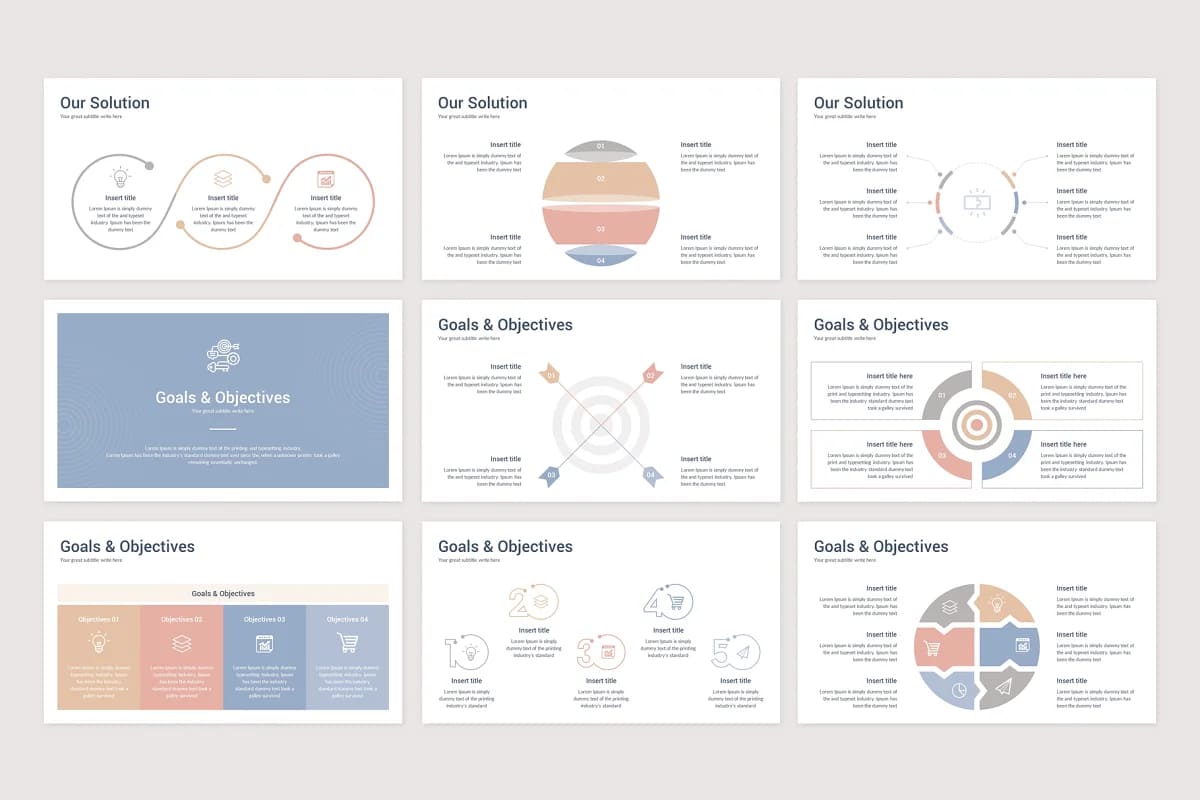 project proposal powerpoint template, goals and objectives slides.