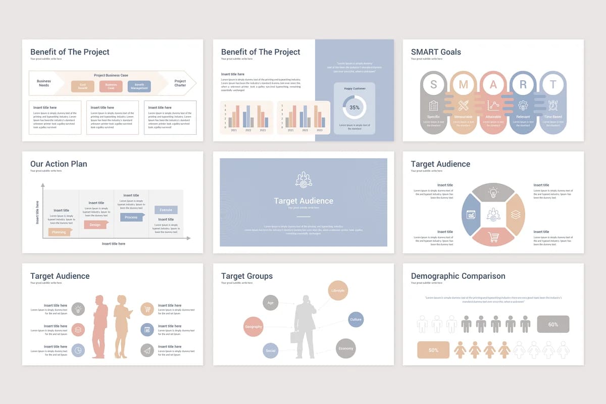 project proposal powerpoint template, target audience slides.