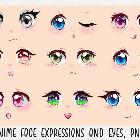 Anime Face Expressions And Eyes Clipart. PNG. | Master Bundles