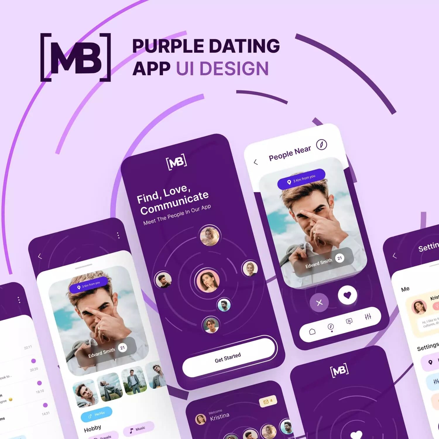 Purple Dating App UI Design Preview 8.