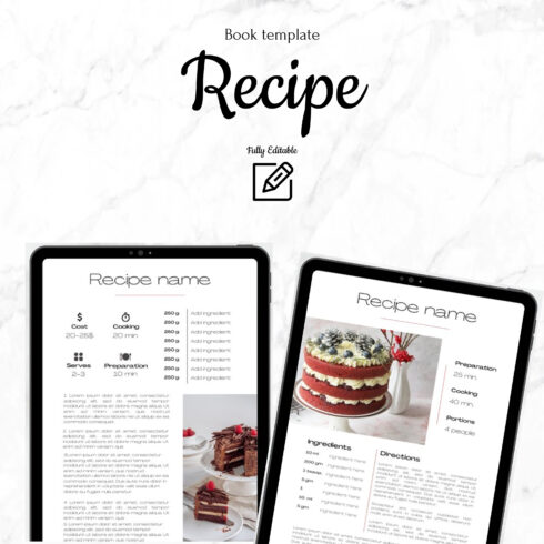 Prints of recipe book template editable.