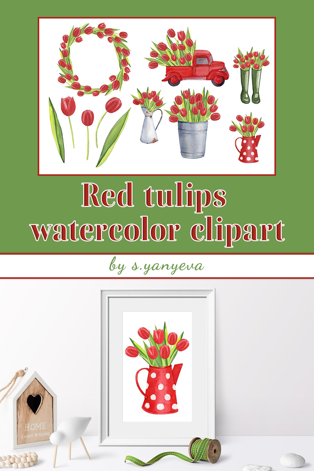 Red tulips watercolor clipart of pinterest.