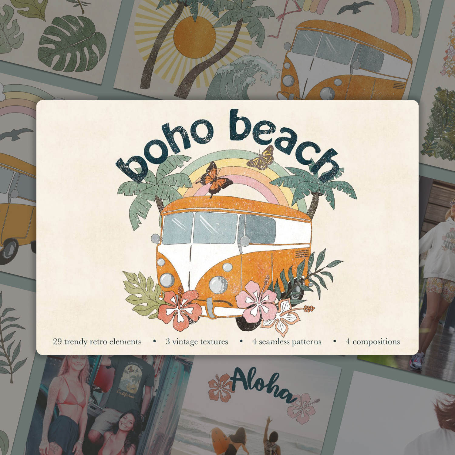 Preview retro beach graphic collection.