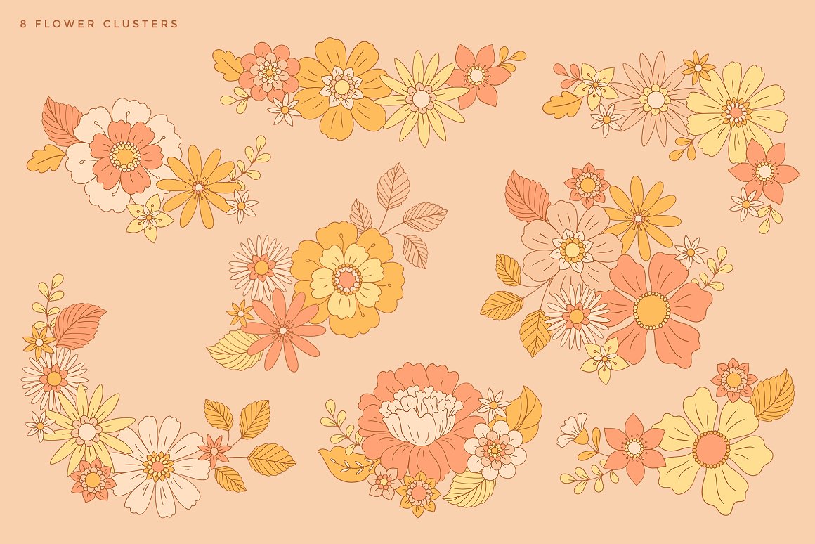 Various retro flowers.