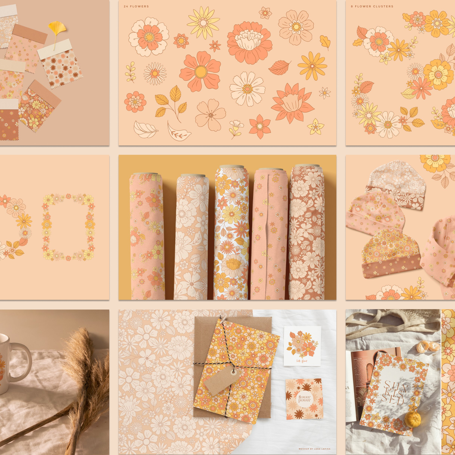 Preview retro flower patterns clipart.