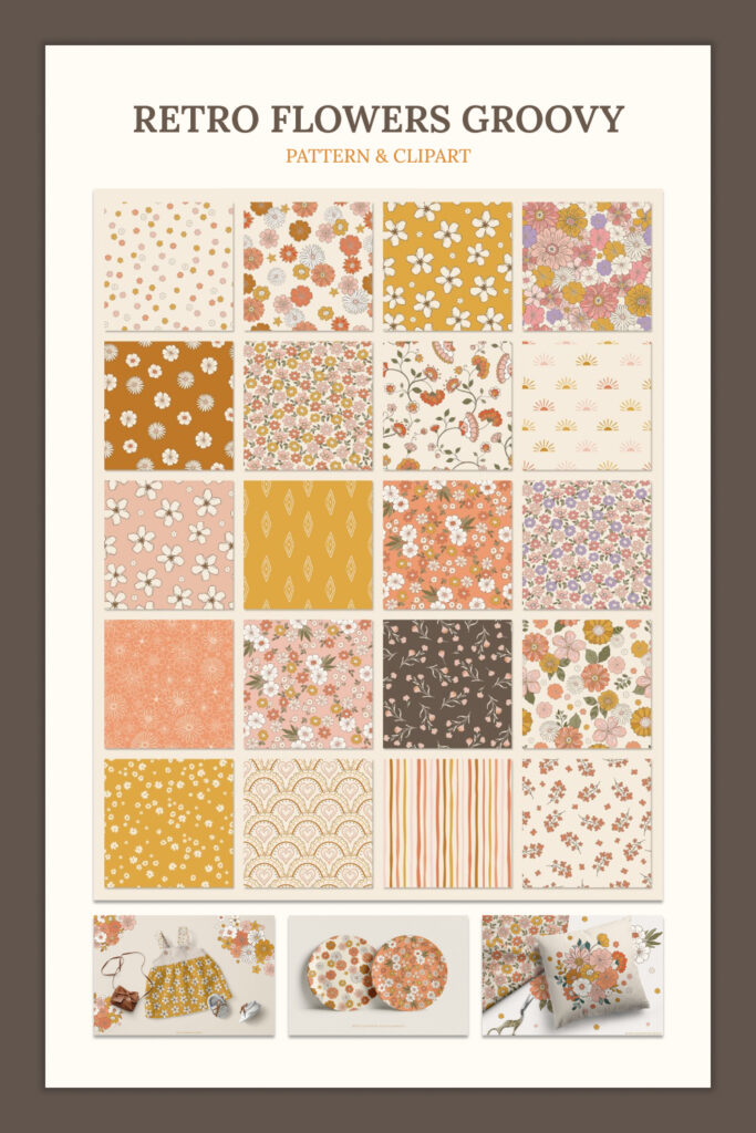 Retro Flowers Groovy Pattern&Clipart – MasterBundles