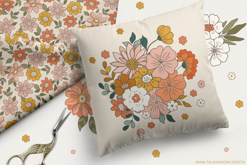 Retro Flowers Groovy Pattern&Clipart – MasterBundles