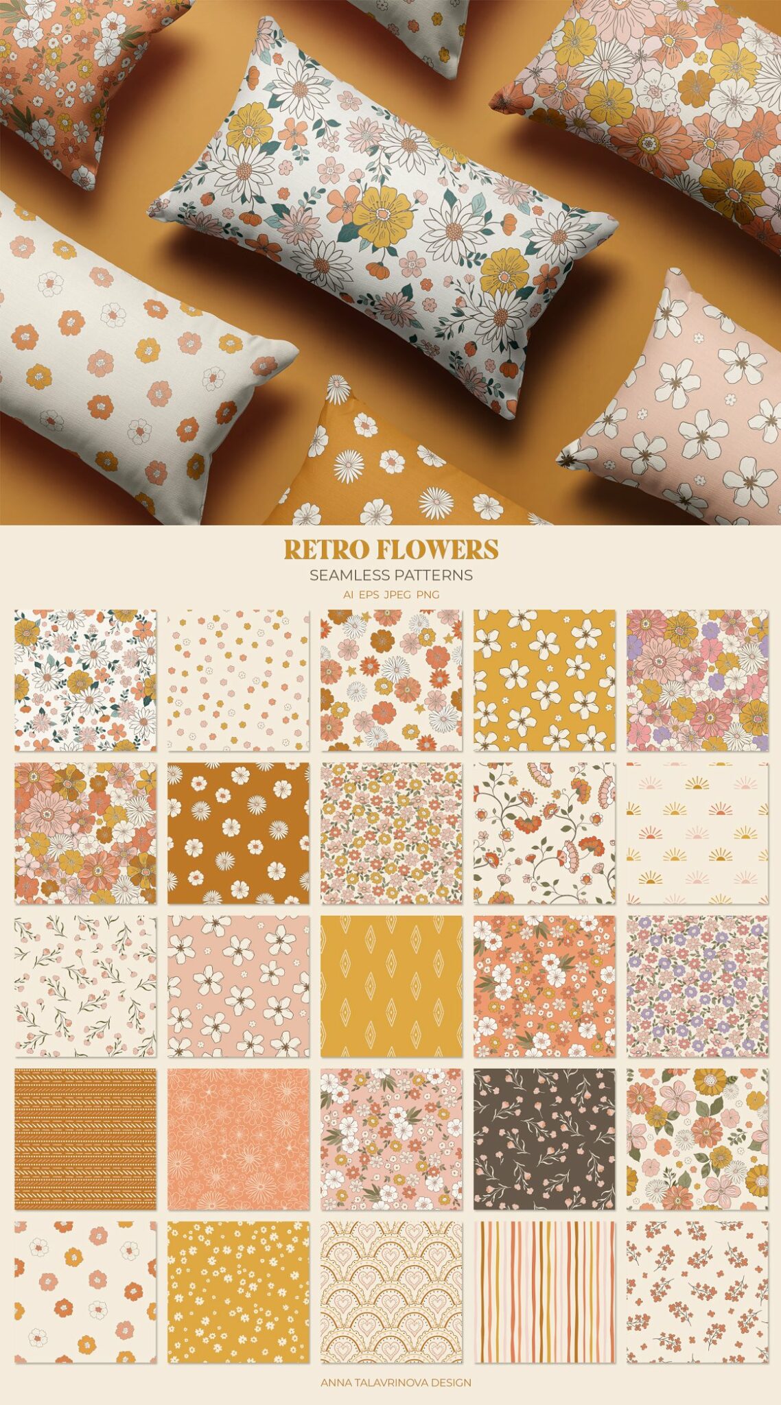 Retro Flowers Groovy Pattern&Clipart – MasterBundles