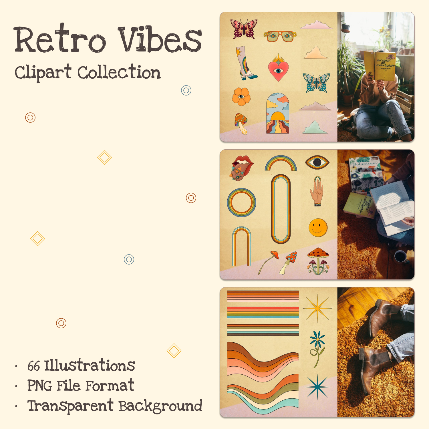 Prints of retro vibes clipart collection.