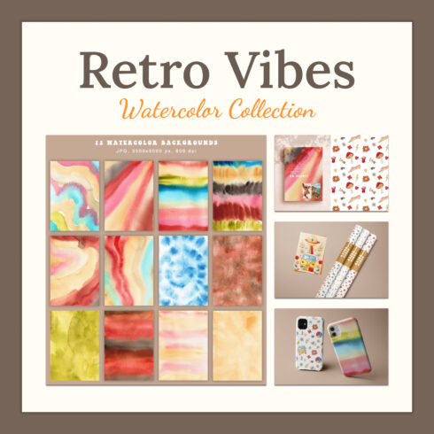 Prints of retro vibes watercolor collection.