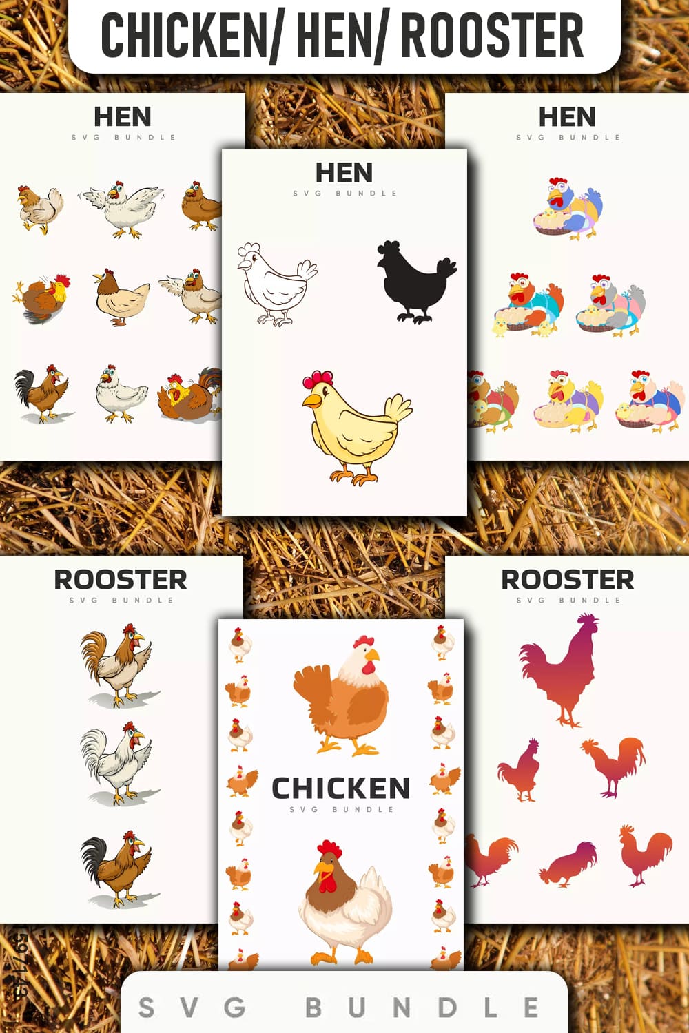 Bunch of pictures of chickens and roosters.