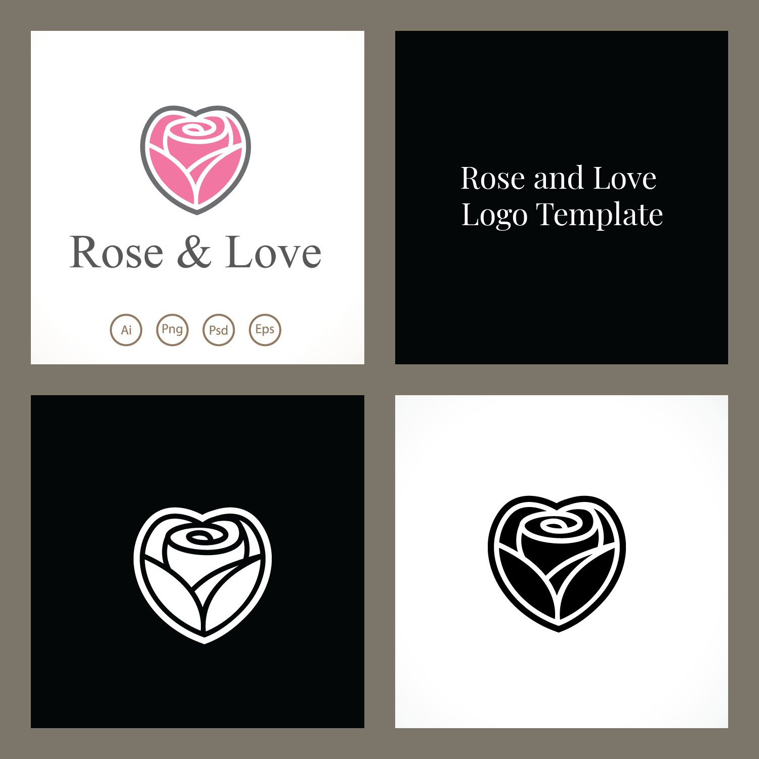 Rose and love logo template preview.