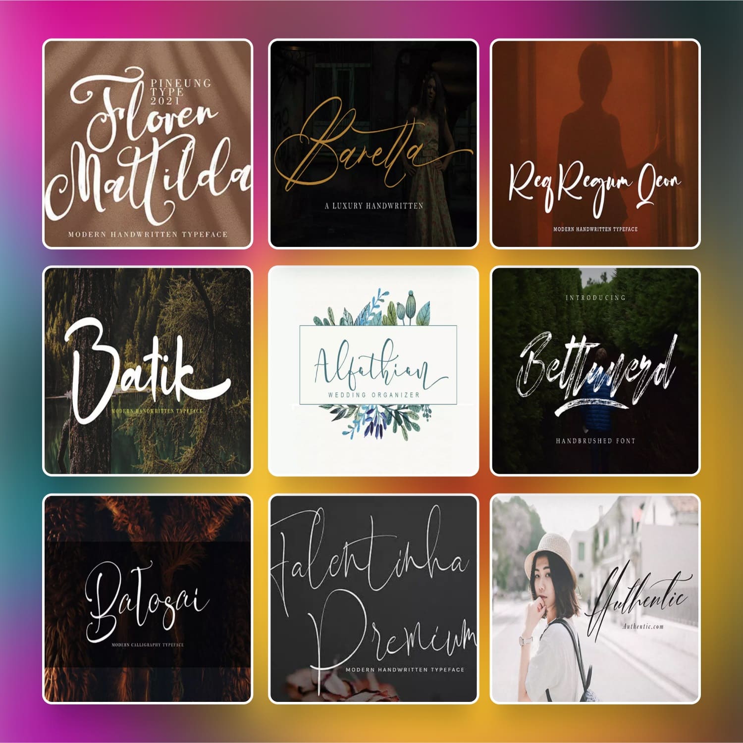 Script embroidery fonts bundle preview collage image.