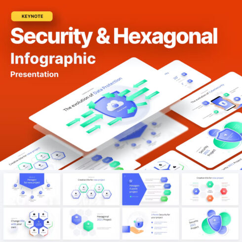 Prints of security hexagonal infographic keynote template.