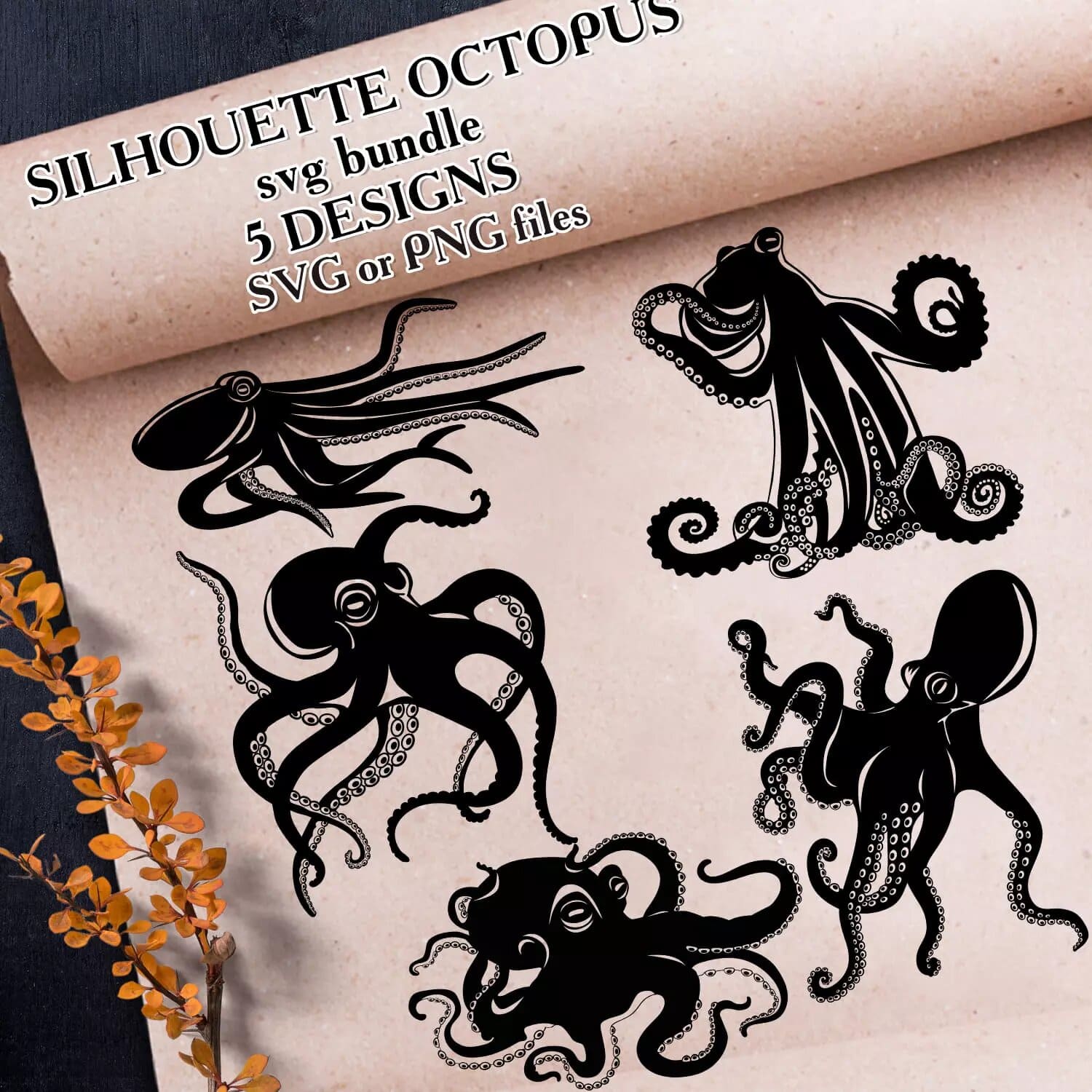 Sheet of paper with a bunch of octopus designs on it.