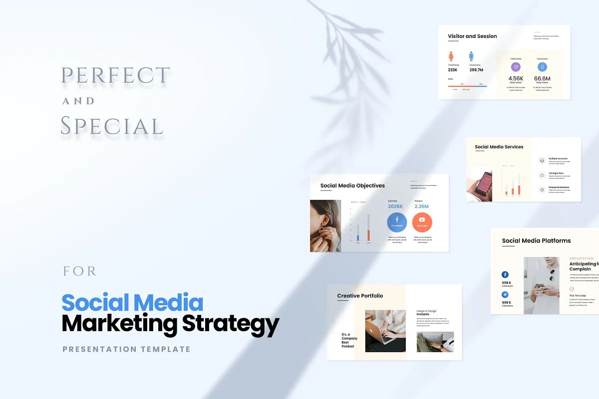 social media strategy template, perfect and special presentations..