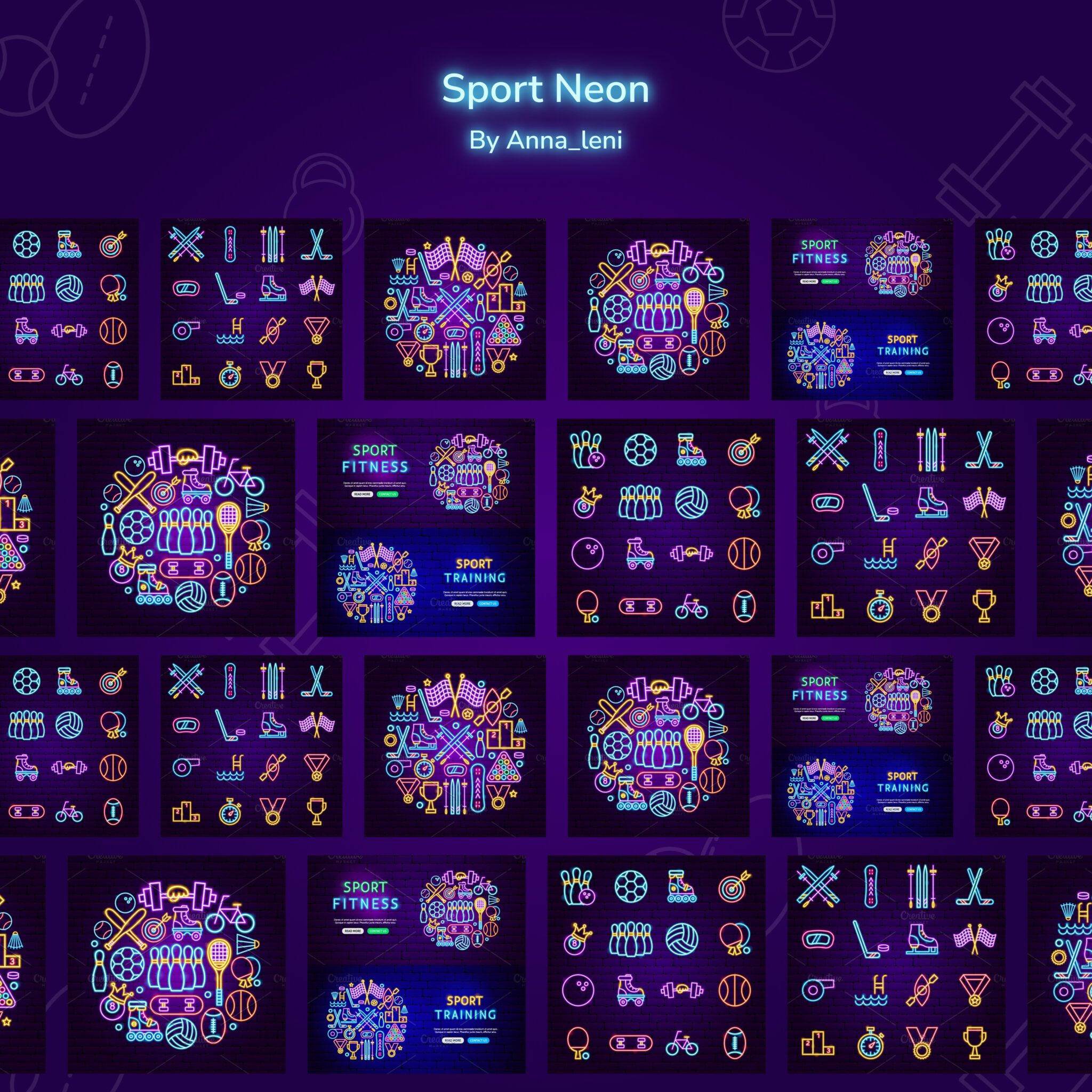 Retro Neon Retro Symbols | Master Bundles