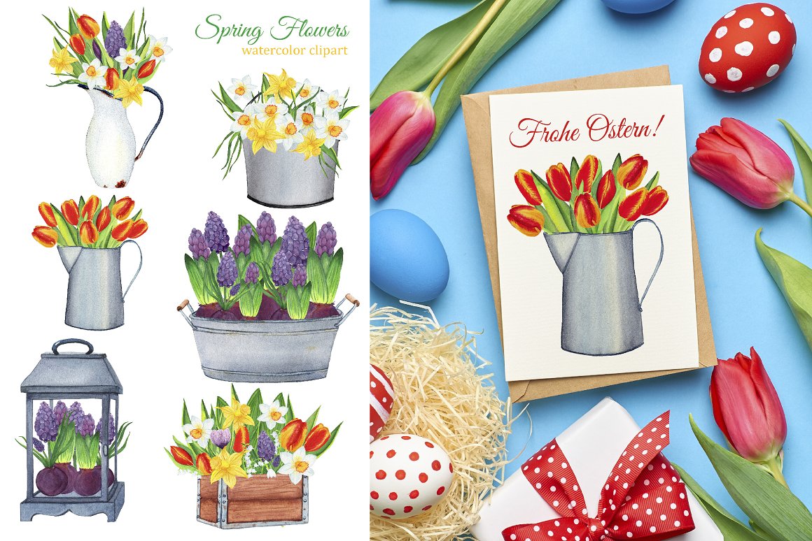 Various flower gardens with colorful tulips.