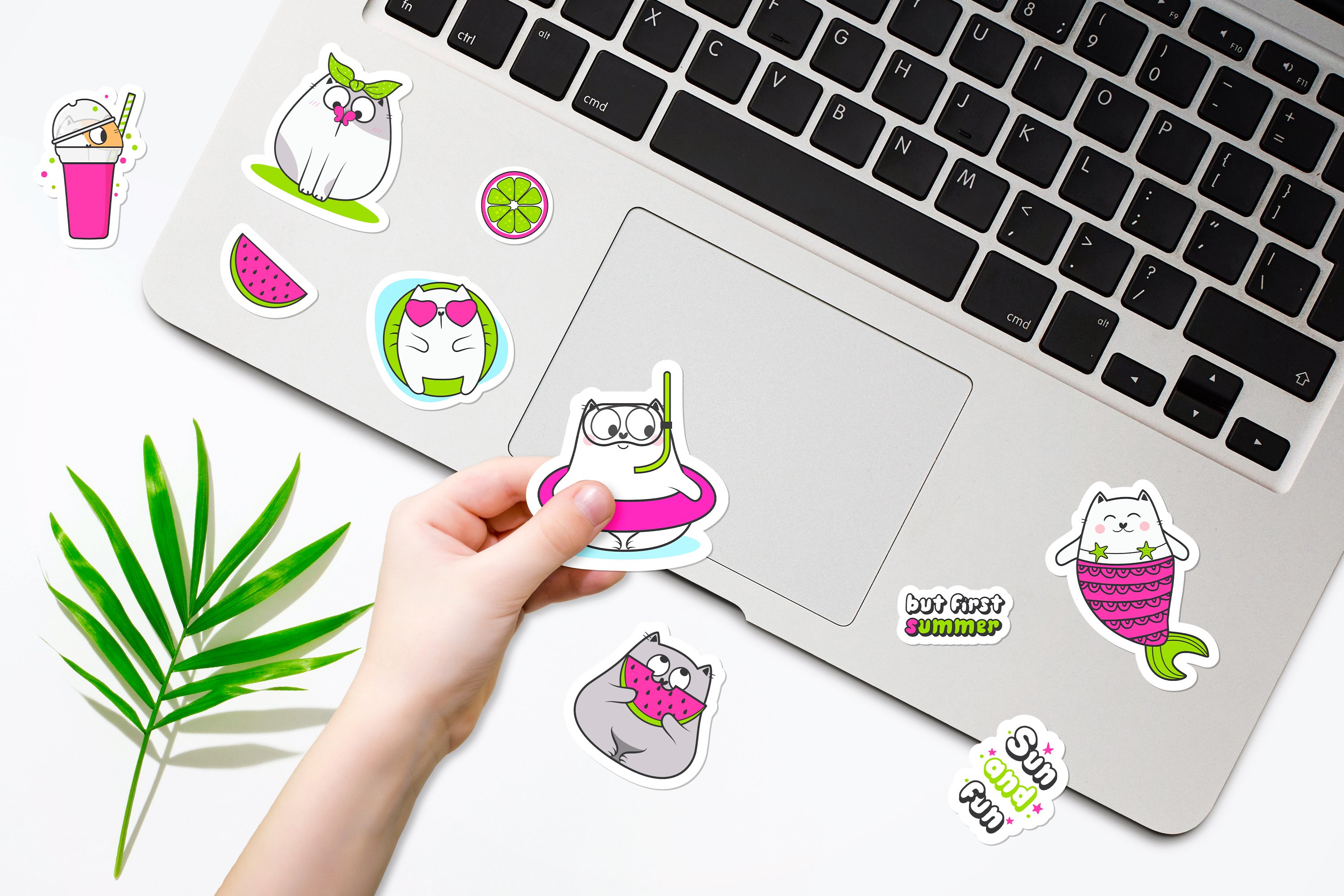 Stickers with a cat swimming.