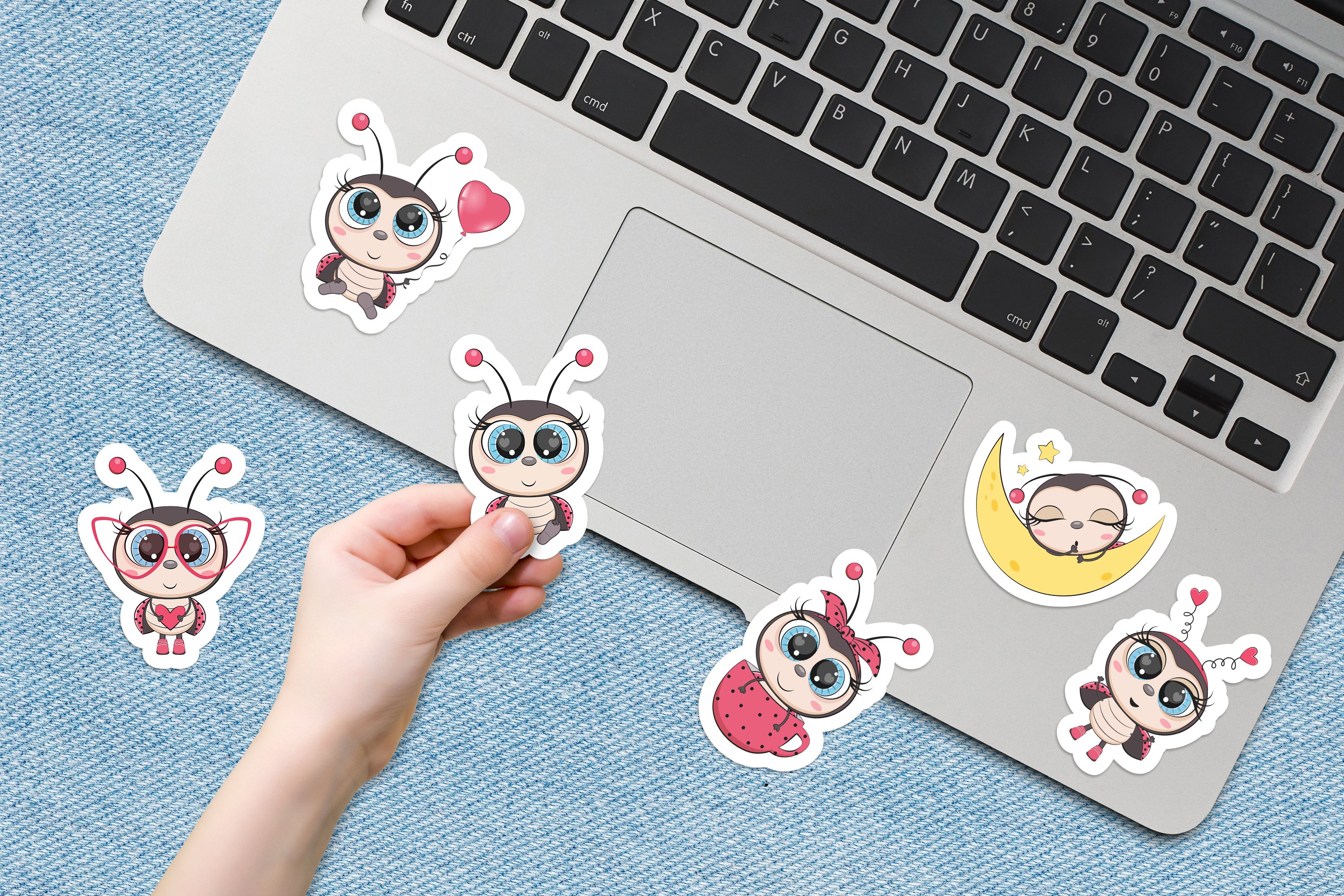 Preview of stickers with bees in different clothes.