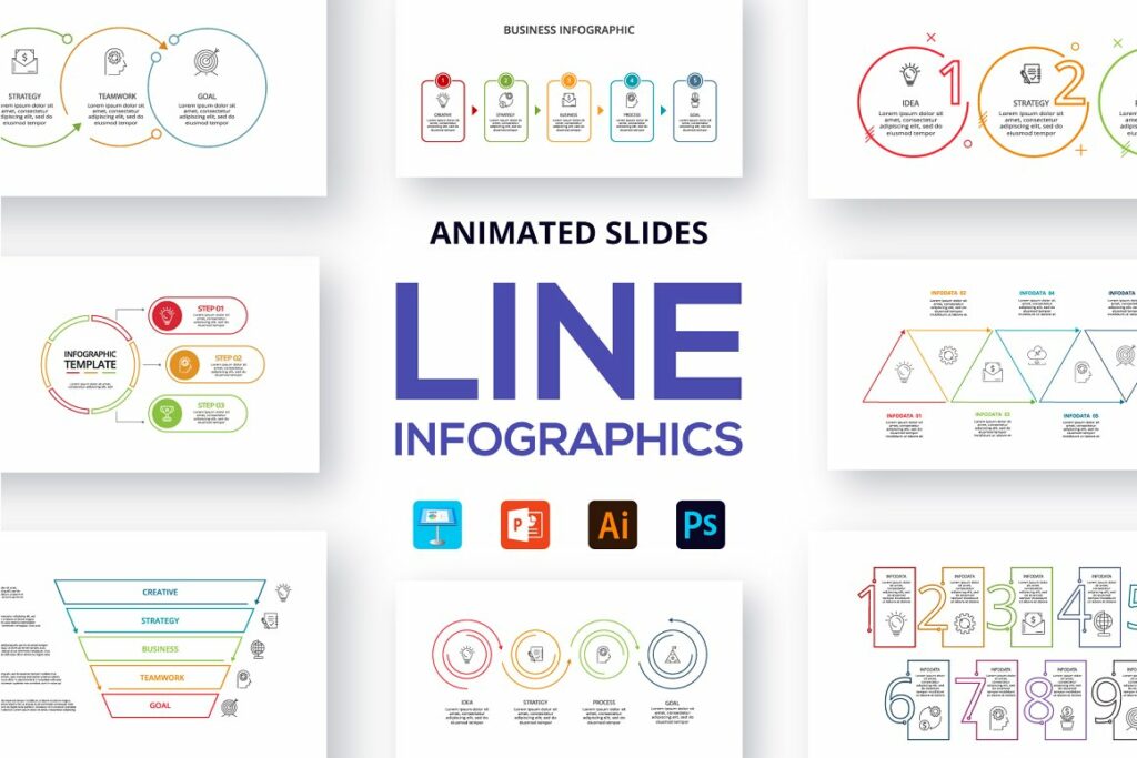 50 Line Animated Infographics – MasterBundles