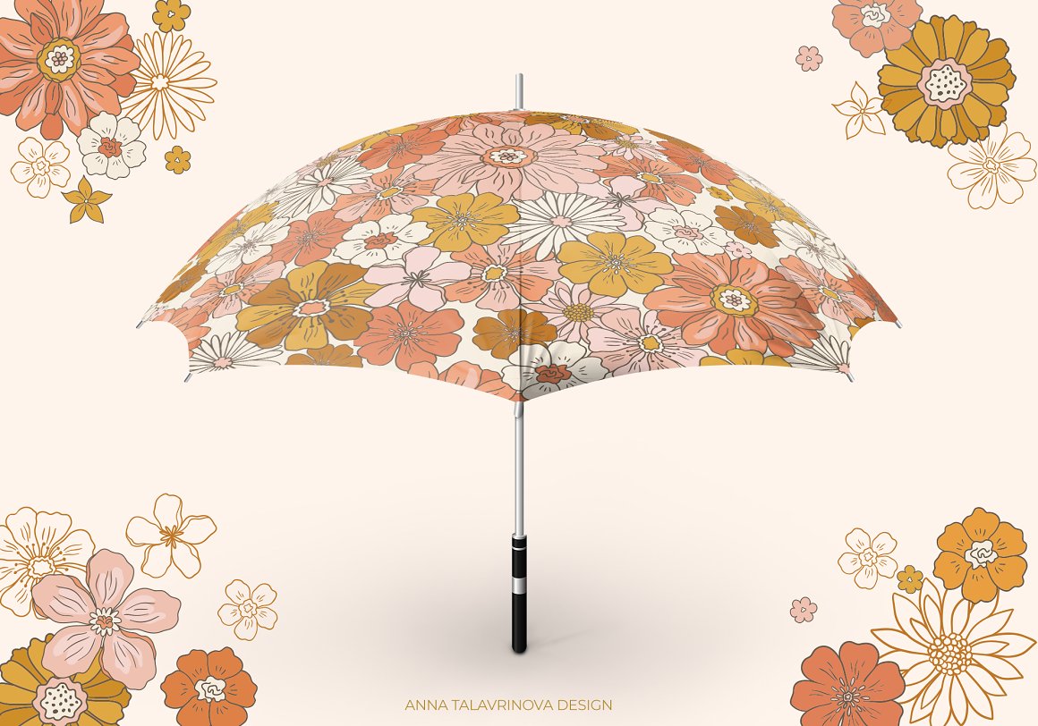 Umbrella with flower in retro.