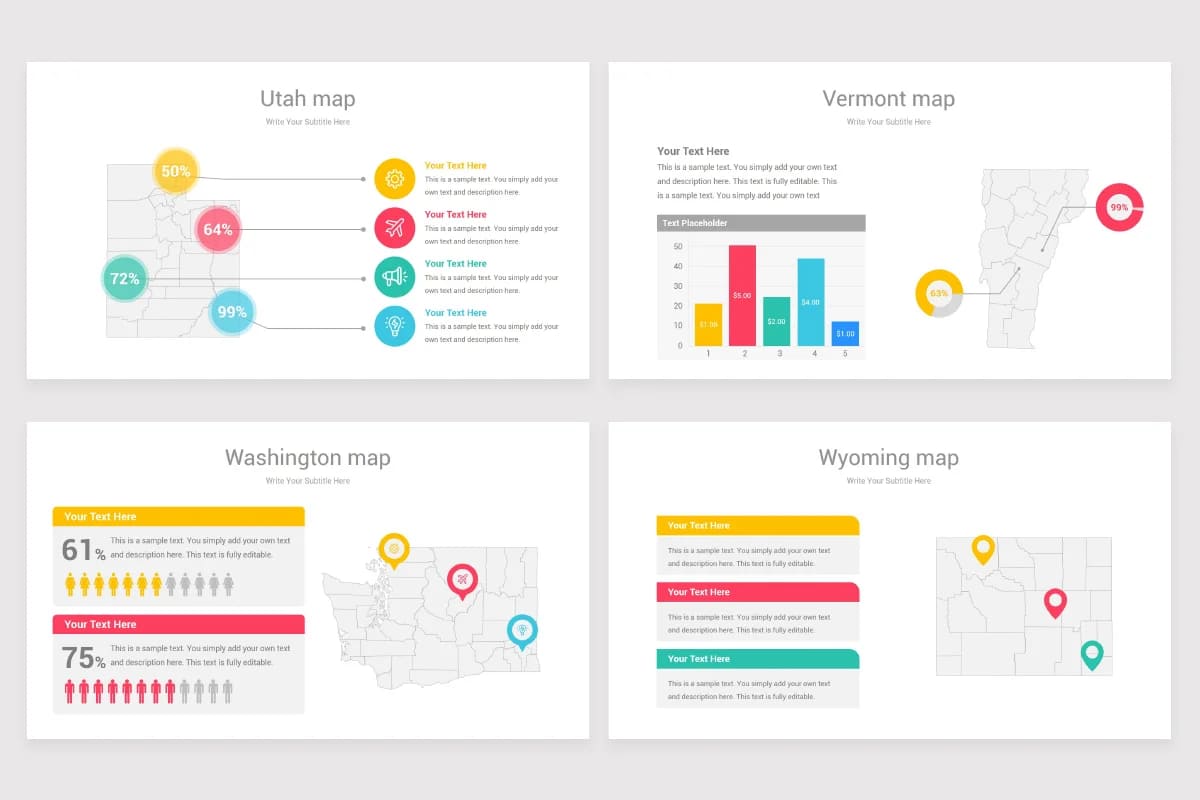 usa counties maps powerpoint, utah, vermont, washington, wyoming maps.