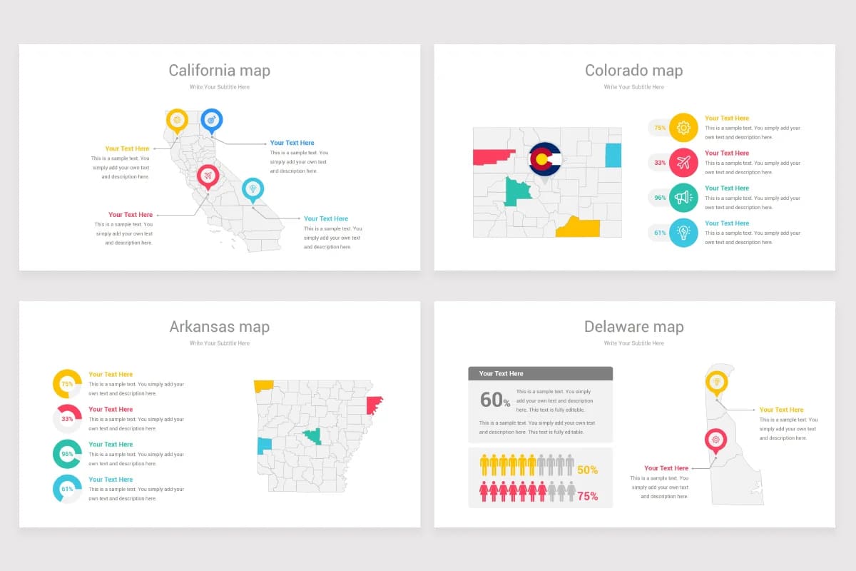 usa counties maps powerpoint, california, colorado, arkansas, delaware maps.