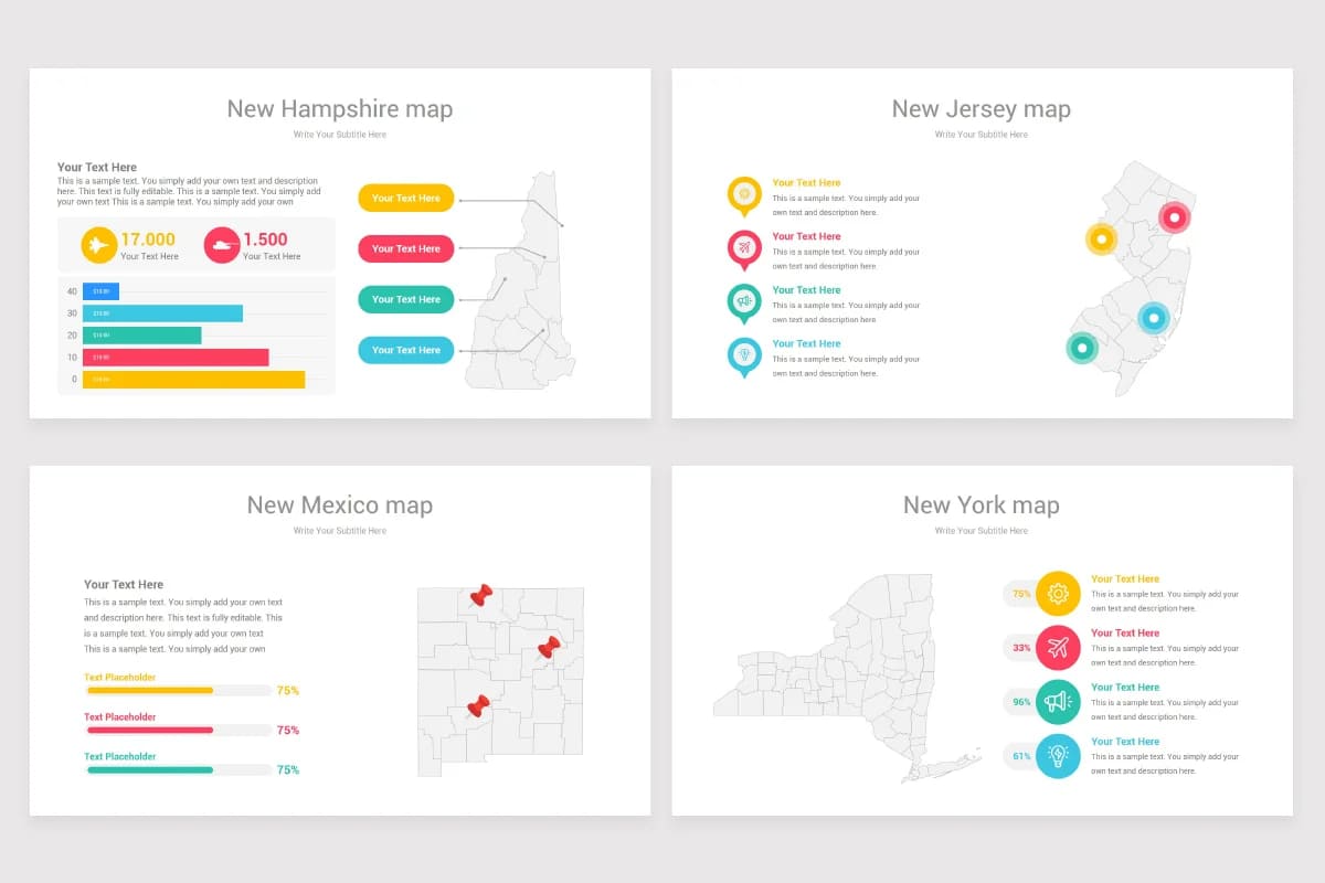 usa counties maps powerpoint, new hempshire, new jersey, new mexico, new york maps.