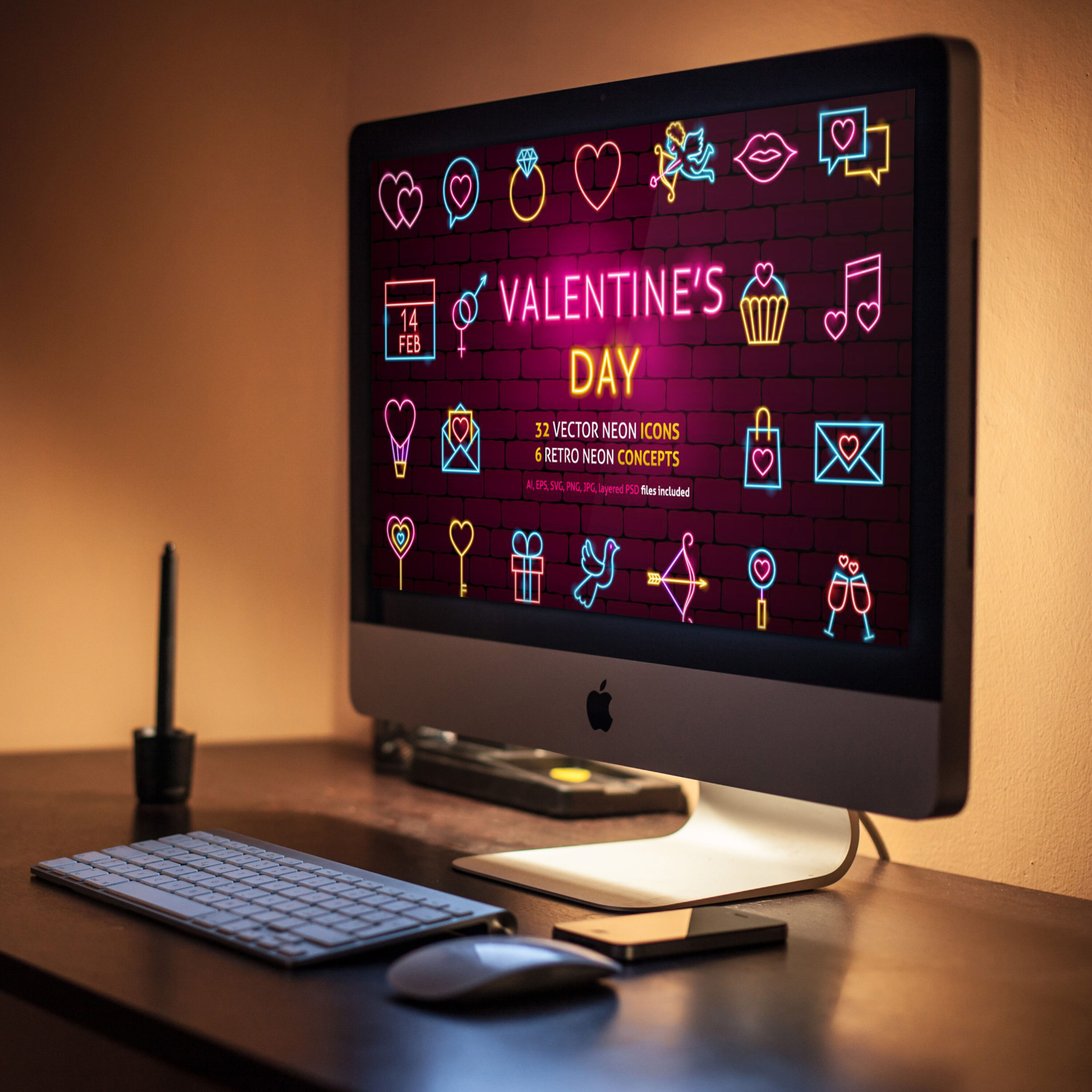 Valentines day neon image preview.