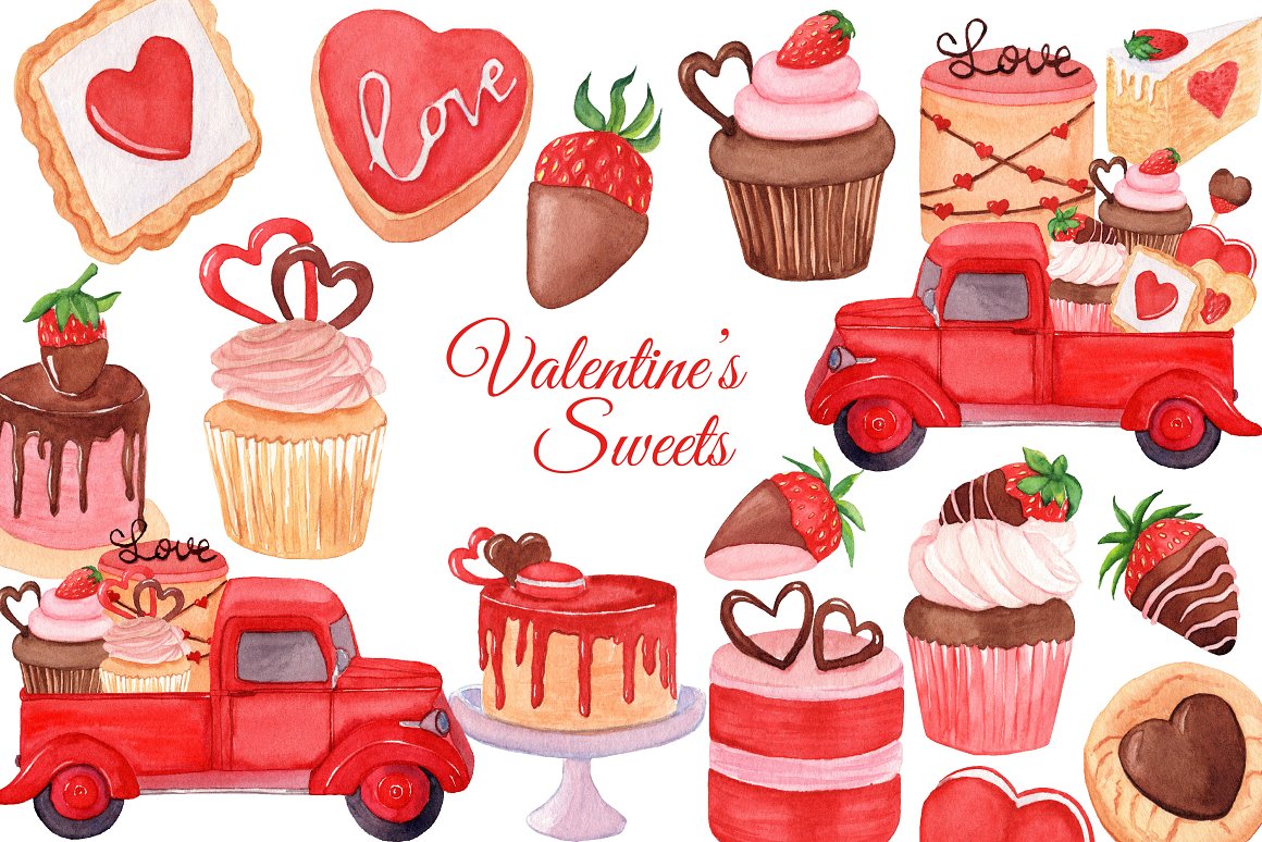 Many images of sweets in red tone.