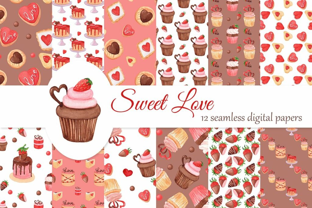 Valentin Sweets Graphics Valentine's Sweets Clipart & Pattern – MasterBundles