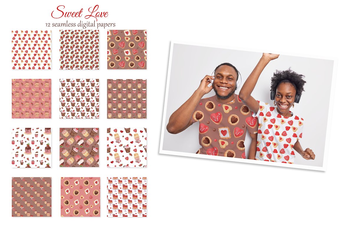 Images of desserts with pictures for wrapping paper.