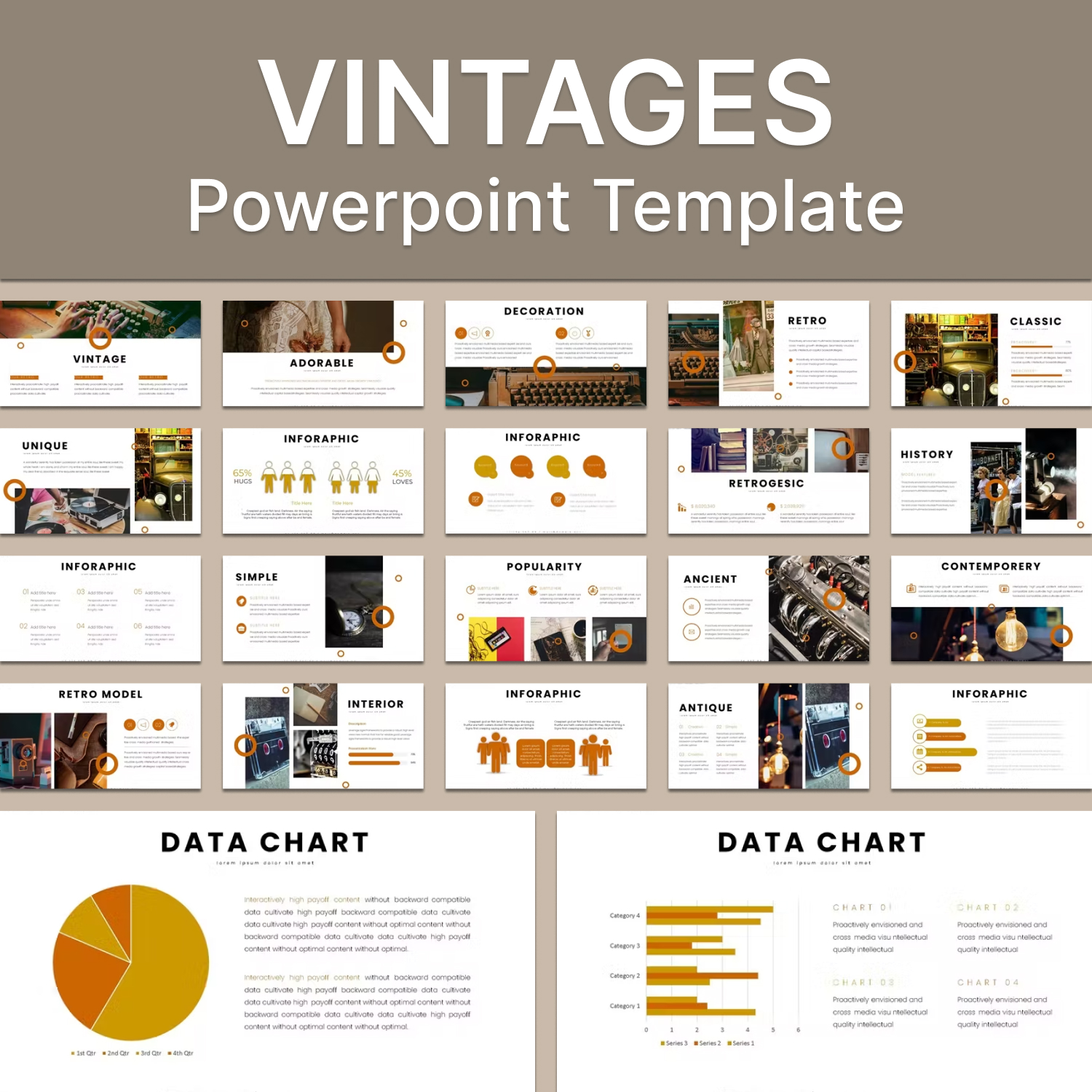 Prints of vintages powerpoint template.