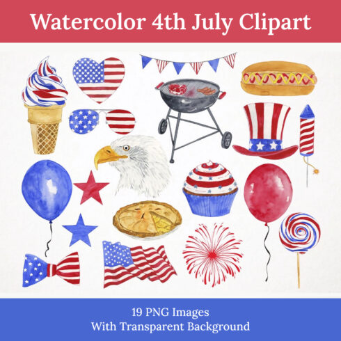 Watercolor 4th july clipart preview.