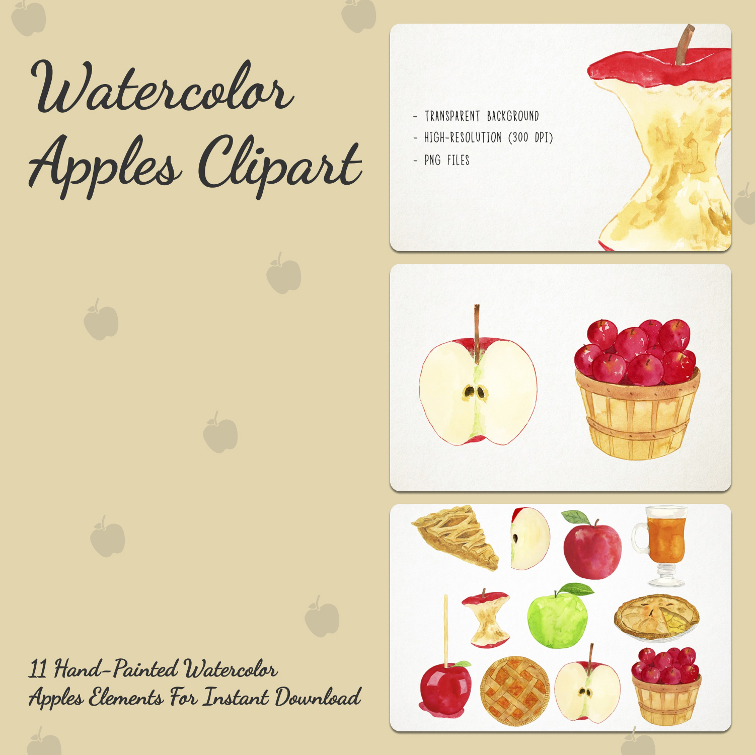 Watercolor apples clipart preview.