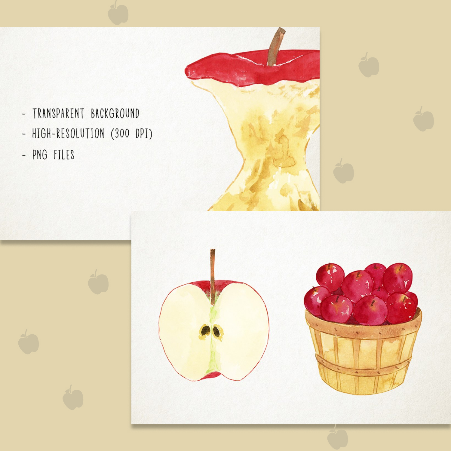 Prints of watercolor apples clipart.