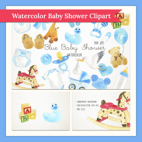 Watercolor baby shower clipart preview.