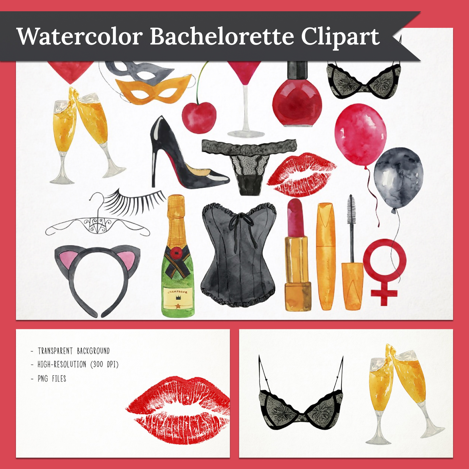 Watercolor bachelorette clipart preview.