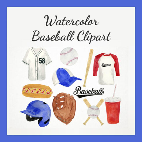 Watercolor baseball clipart preview.