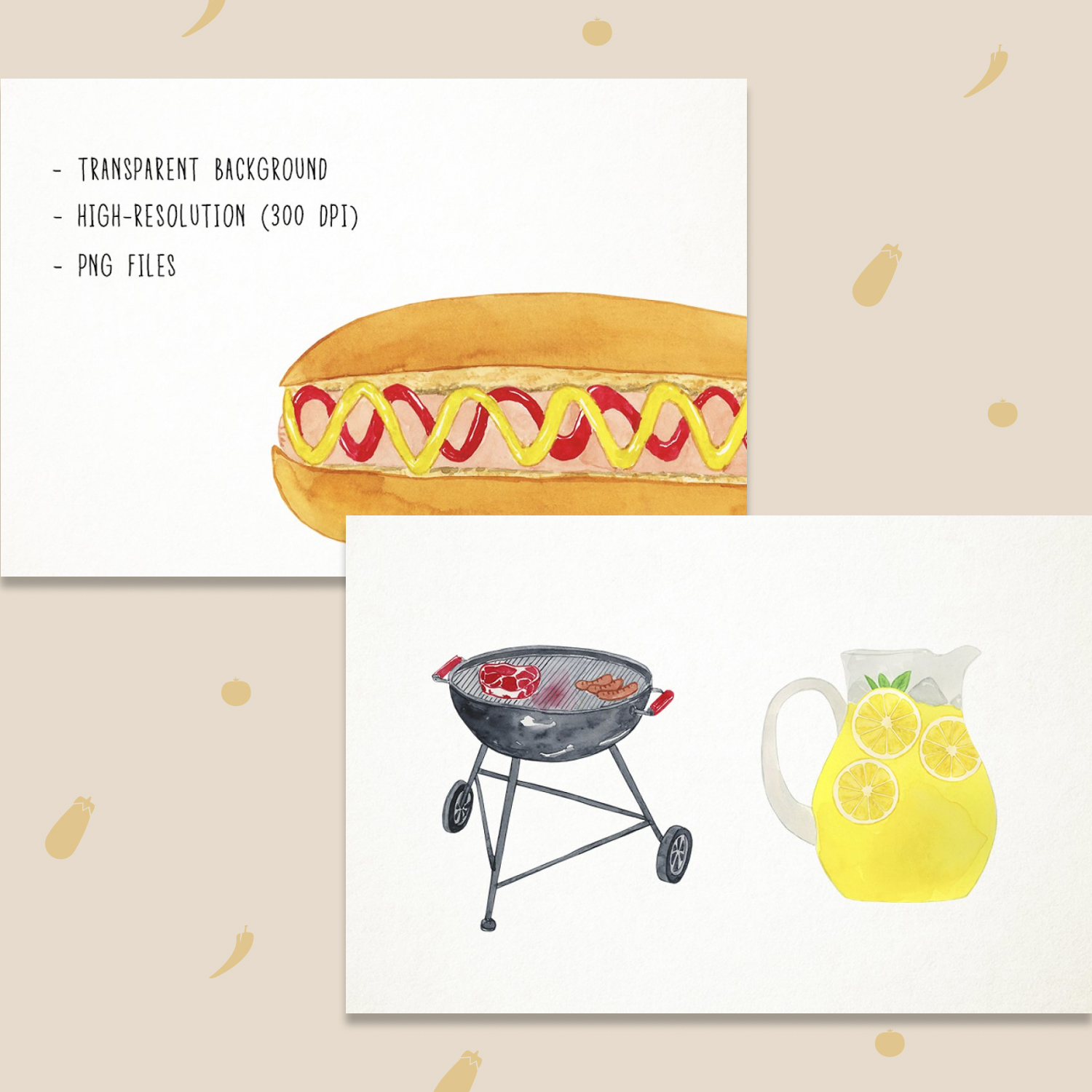Watercolor bbq clipart preview.