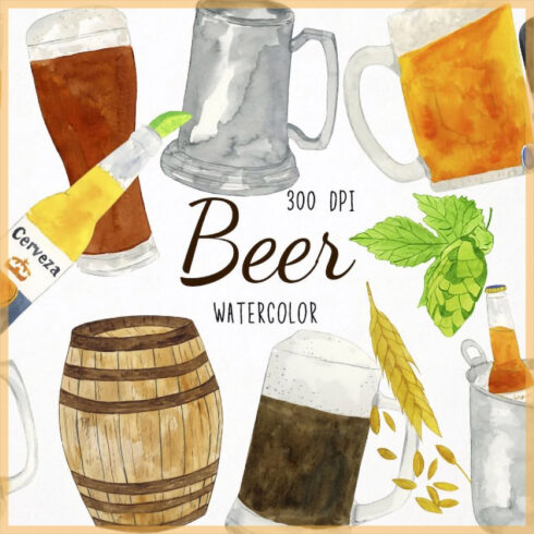 Watercolor beer clipart preview.
