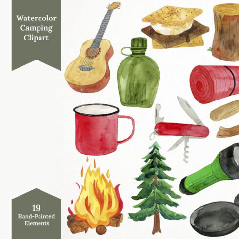 Prints of watercolor camping clipart.